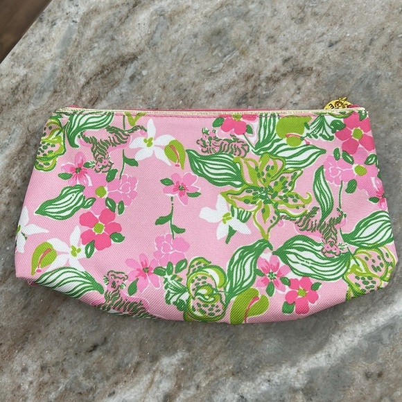 Lilly Pulitzer For Estée Lauder Tiger Lily Cosmetic Bag pink green zip - Picture 4 of 12